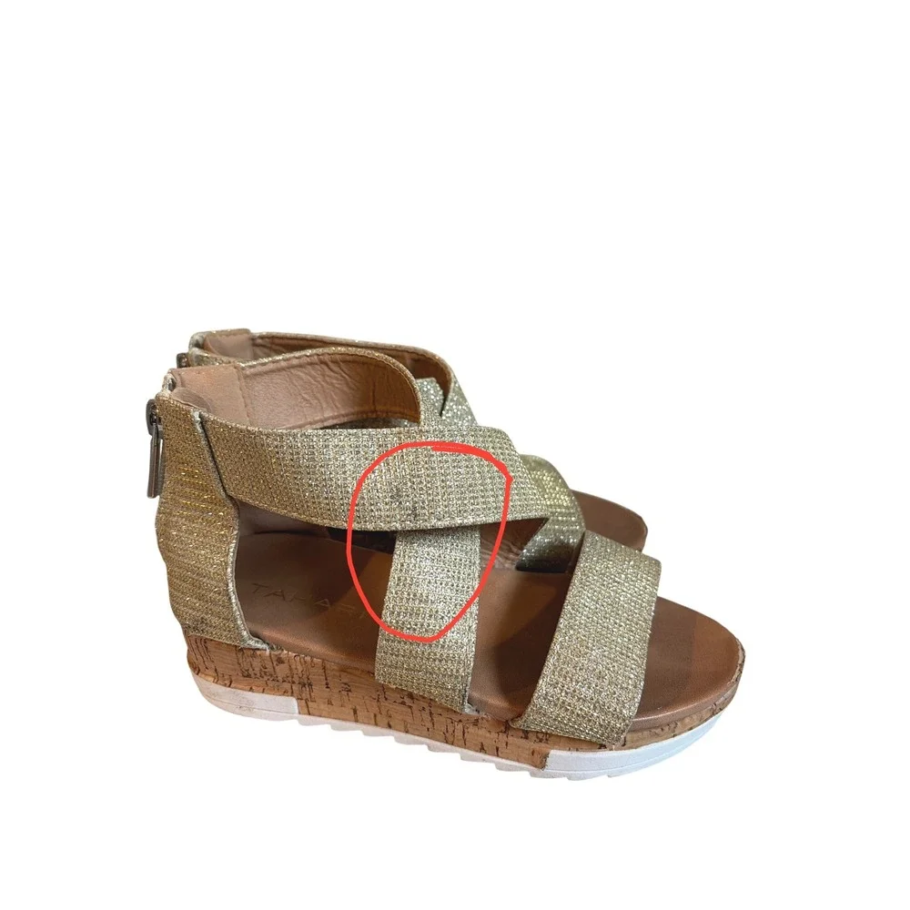 Tahari Kids Gold Glitter Wedge Sandals Crisscross Straps Back Zip Size 12